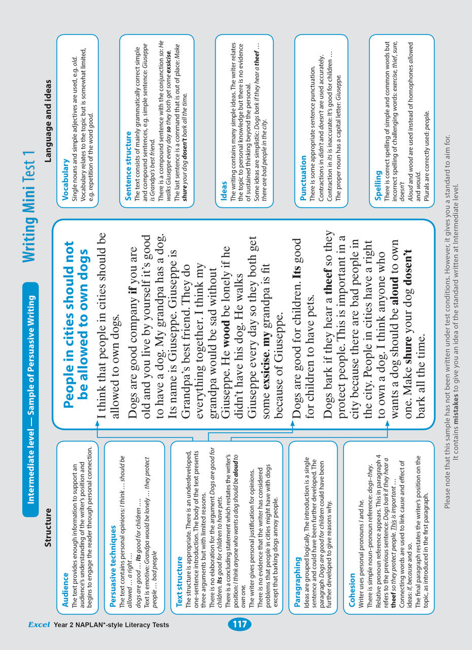 Sample interior page from the Excel Year 2 NAPLAN-style Literacy Tests workbook as shown in the publisher gallery