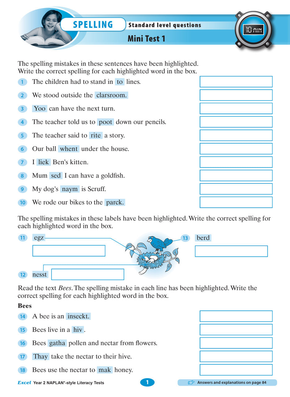 Sample interior page from the Excel Year 2 NAPLAN-style Literacy Tests workbook as shown in the publisher gallery