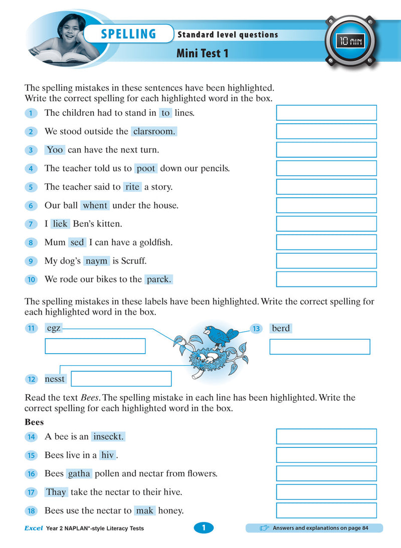 Sample interior page from the Excel Year 2 NAPLAN-style Literacy Tests workbook as shown in the publisher gallery