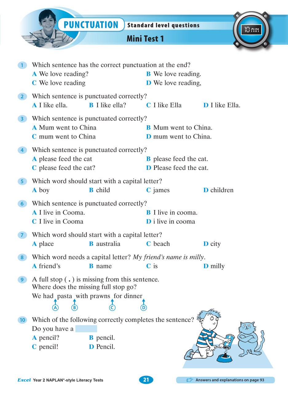 Sample interior page from the Excel Year 2 NAPLAN-style Literacy Tests workbook as shown in the publisher gallery