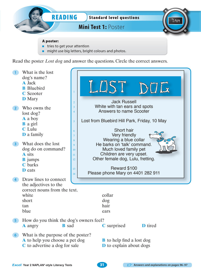 Sample interior page from the Excel Year 2 NAPLAN-style Literacy Tests workbook as shown in the publisher gallery