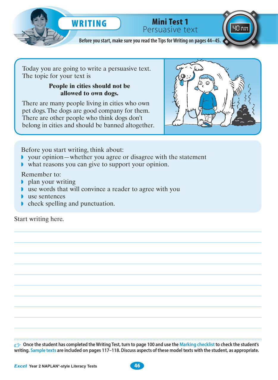 Sample interior page from the Excel Year 2 NAPLAN-style Literacy Tests workbook as shown in the publisher gallery