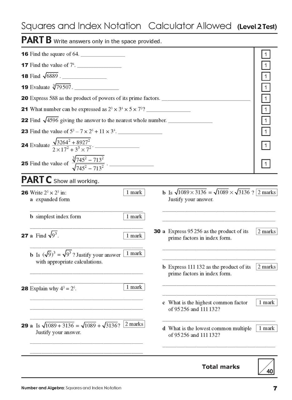 Sample interior page from the Excel Year 7 Mathematics Practice Tests book as shown in the Pascal Press product gallery