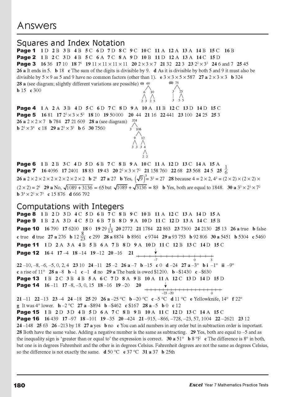 Sample interior page from the Excel Year 7 Mathematics Practice Tests book as shown in the Pascal Press product gallery
