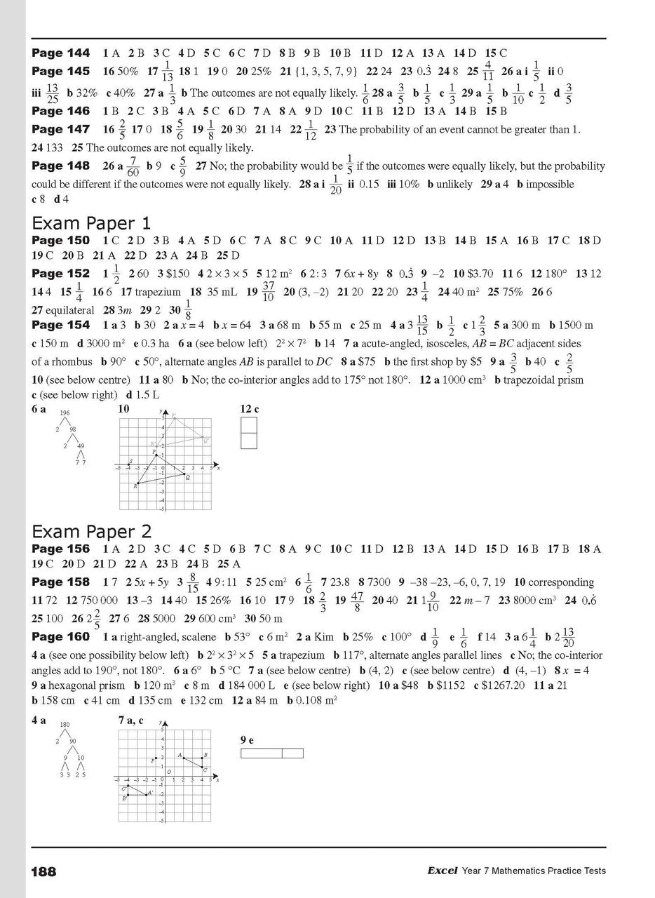 Sample interior page from the Excel Year 7 Mathematics Practice Tests book as shown in the Pascal Press product gallery