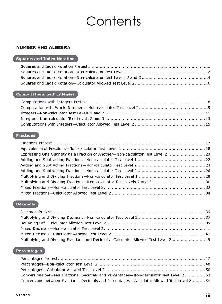 Sample interior page from the Excel Year 7 Mathematics Practice Tests book as shown in the Pascal Press product gallery