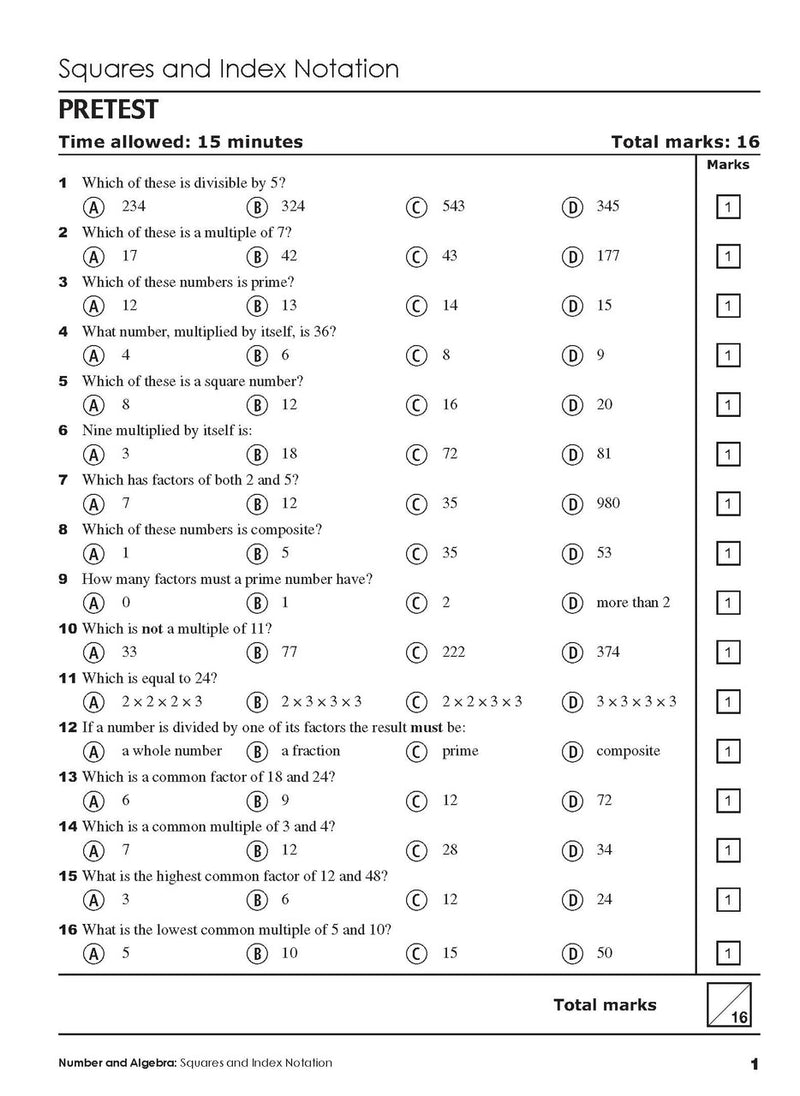 Sample interior page from the Excel Year 7 Mathematics Practice Tests book as shown in the Pascal Press product gallery