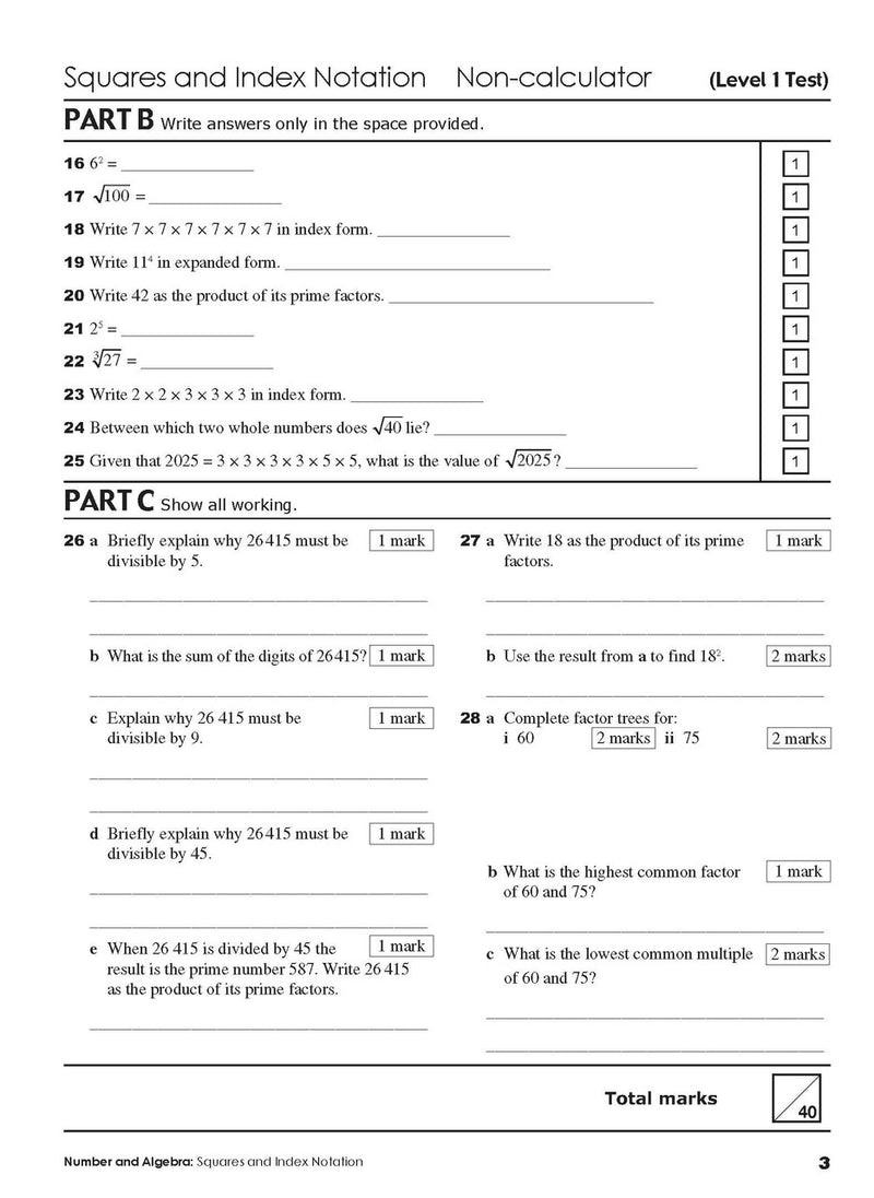 Sample interior page from the Excel Year 7 Mathematics Practice Tests book as shown in the Pascal Press product gallery