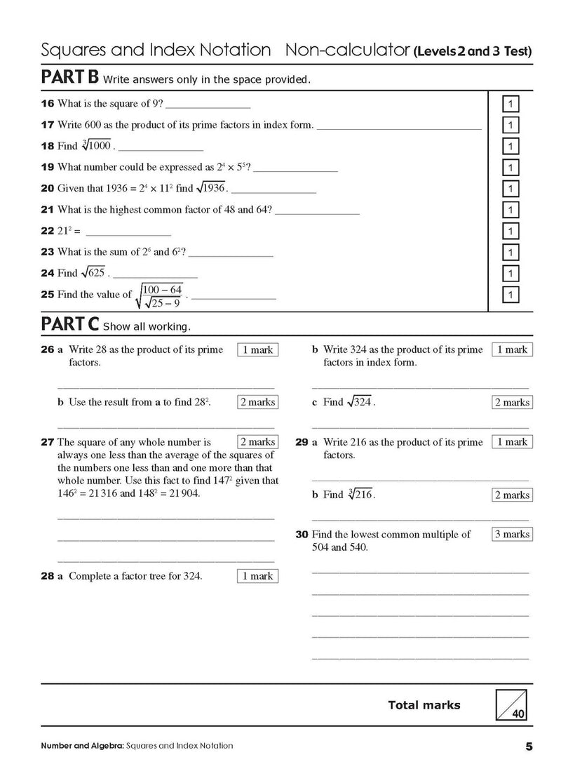 Sample interior page from the Excel Year 7 Mathematics Practice Tests book as shown in the Pascal Press product gallery