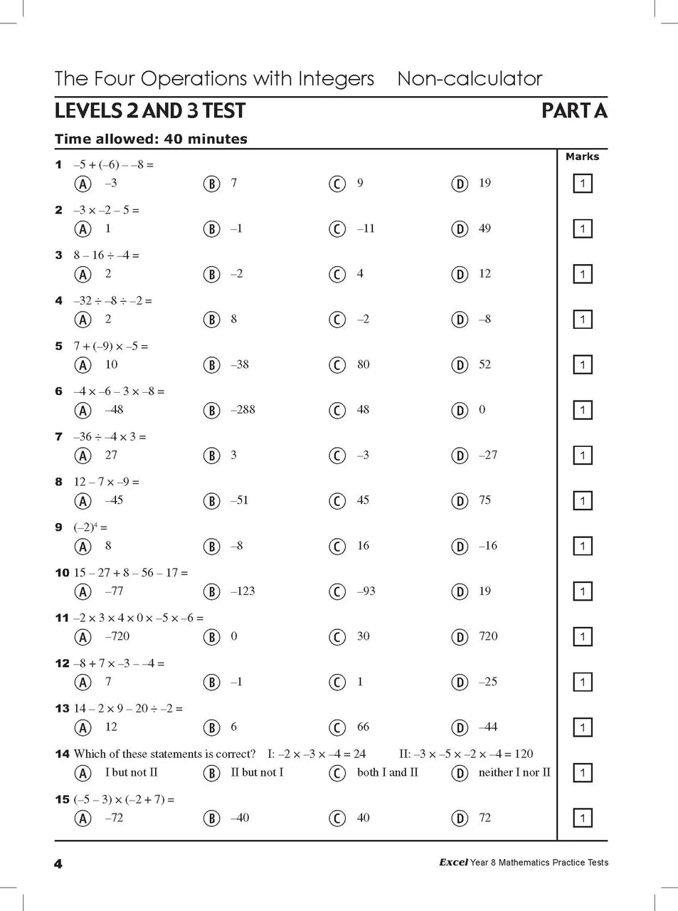 Sample interior page from Excel Year 8 Mathematics Practice Tests as shown in the Pascal Press product gallery, giving a preview of the layout and content