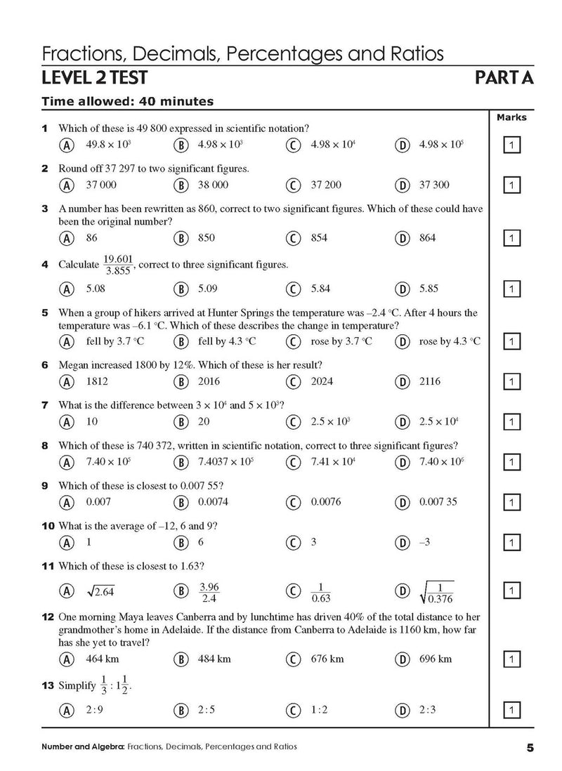 Sample interior page from Excel Year 9 Mathematics Practice Tests as shown in the Pascal Press product gallery, giving a preview of the layout and content