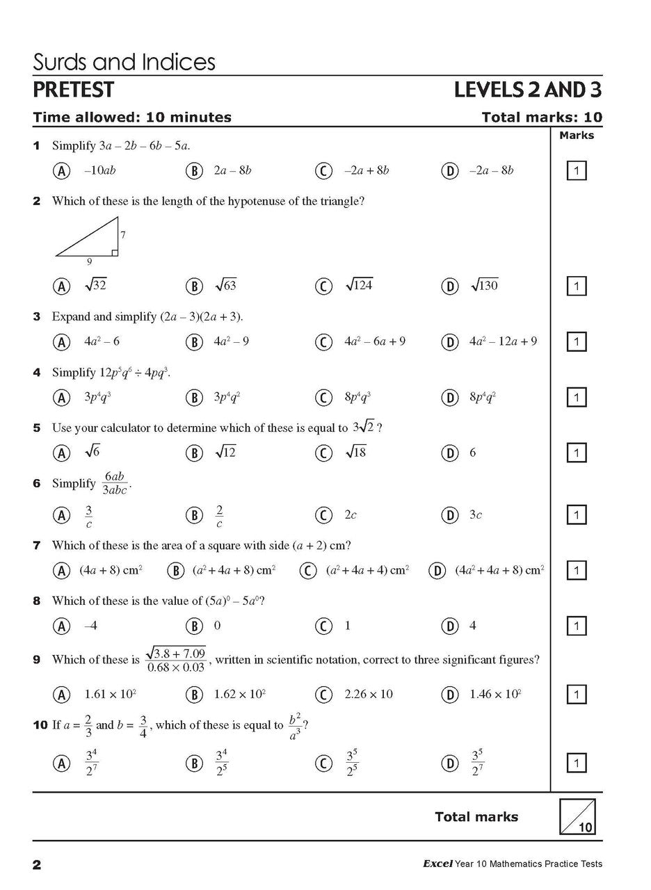 Sample interior page from Excel Year 10 Mathematics Practice Tests as shown in the Pascal Press product gallery, giving a preview of the layout and content