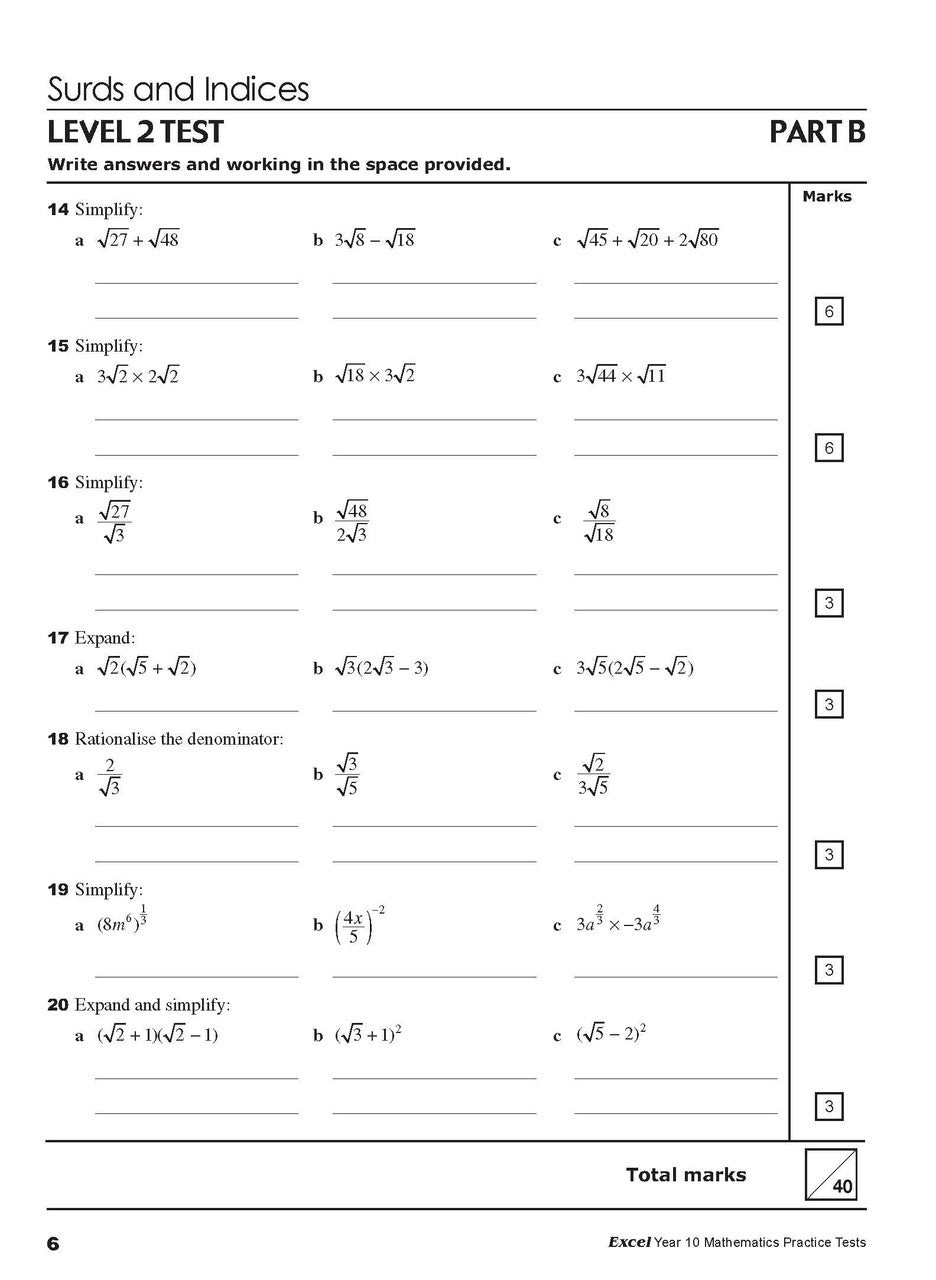 Sample interior page from Excel Year 10 Mathematics Practice Tests as shown in the Pascal Press product gallery, giving a preview of the layout and content