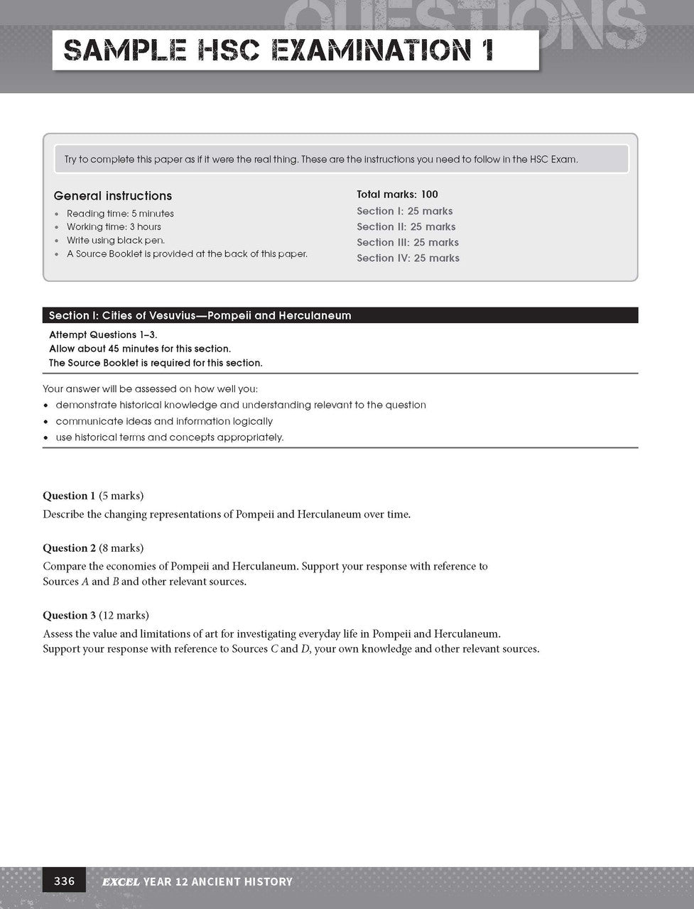 Inside page preview from the Excel Year 12 Ancient History Study Guide, the tenth sample page in the publisher's gallery