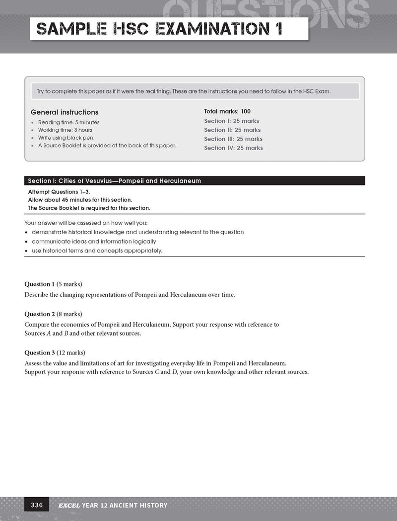Inside page preview from the Excel Year 12 Ancient History Study Guide, the tenth sample page in the publisher's gallery