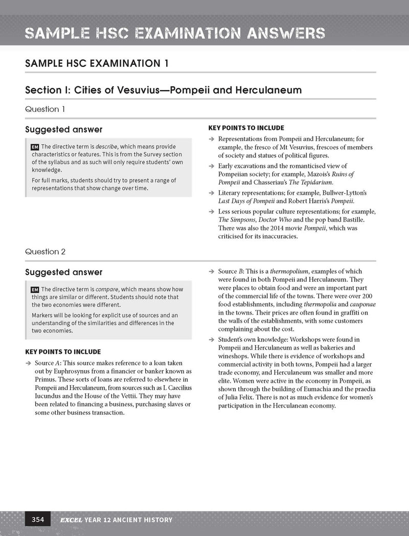 Inside page preview from the Excel Year 12 Ancient History Study Guide, the twelfth sample page in the publisher's gallery