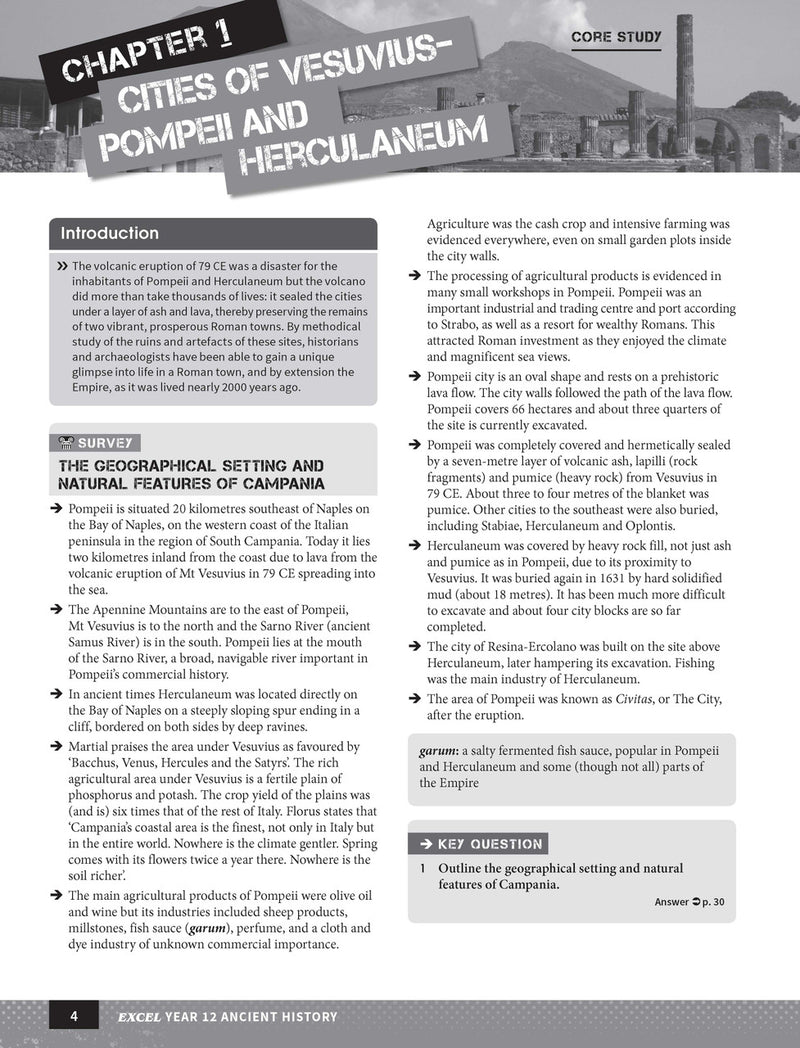 Inside page preview from the Excel Year 12 Ancient History Study Guide, the third sample page in the publisher's gallery