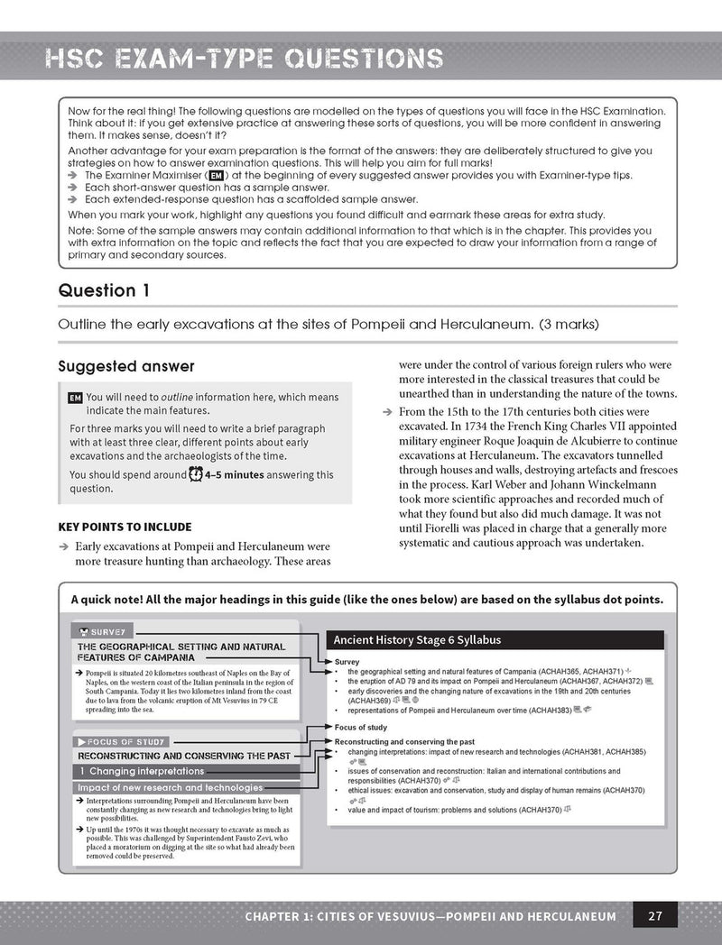 Inside page preview from the Excel Year 12 Ancient History Study Guide, the fifth sample page in the publisher's gallery