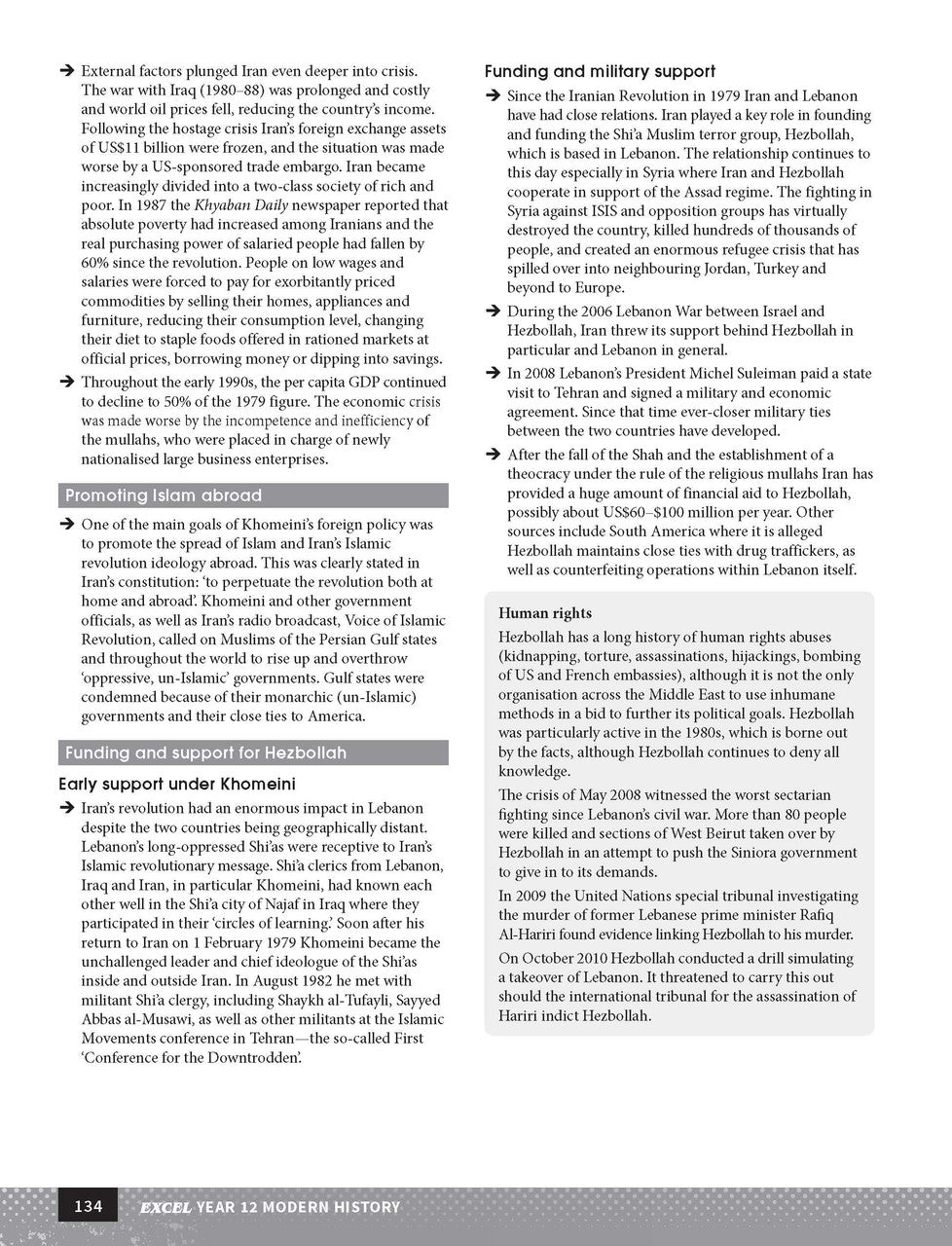 Inside page preview from the Excel Year 12 Modern History Study Guide, the tenth sample page in the publisher's gallery