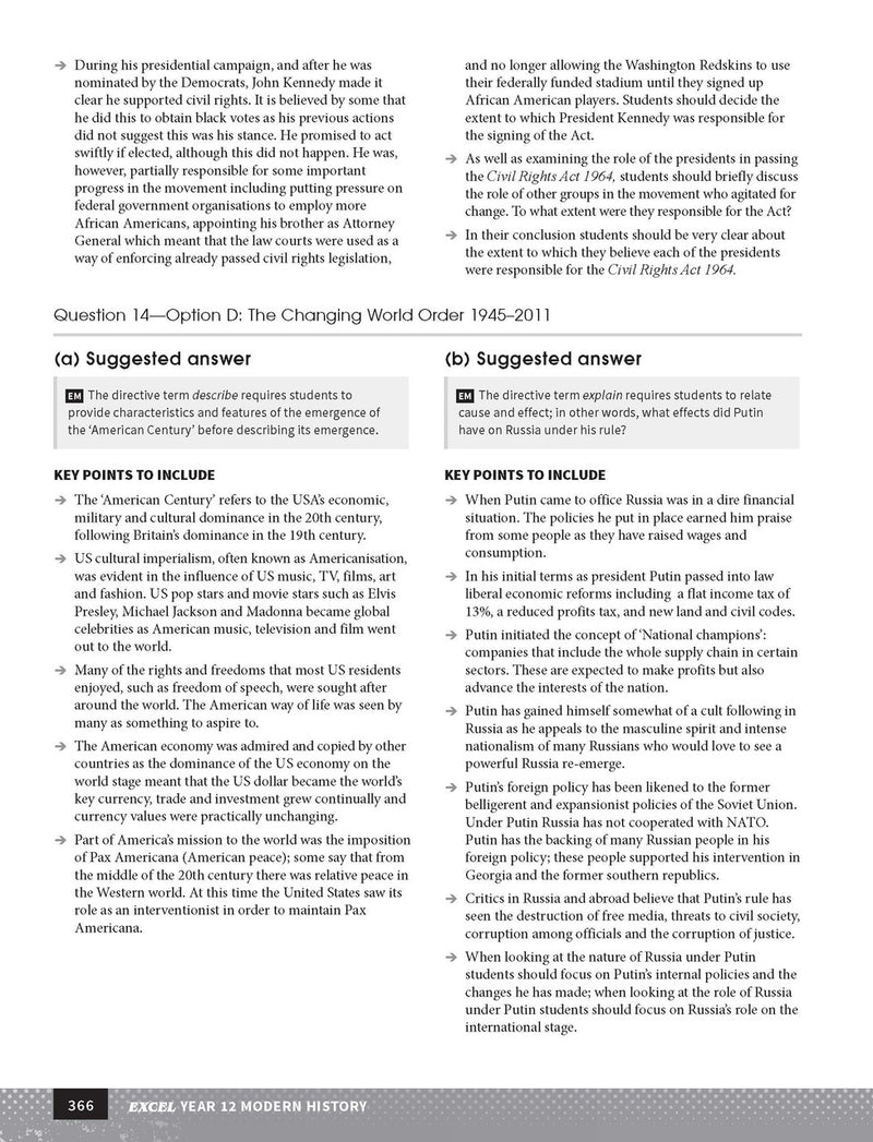 Inside page preview from the Excel Year 12 Modern History Study Guide, the fourteenth sample page in the publisher's gallery