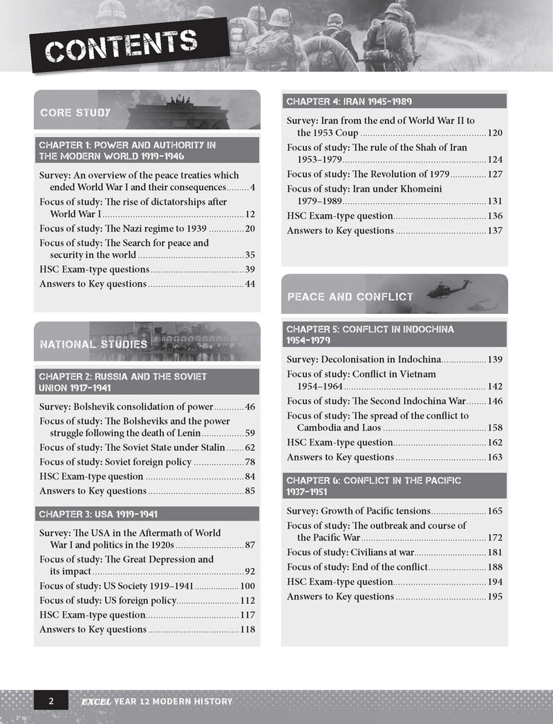 Inside page preview from the Excel Year 12 Modern History Study Guide, the first sample page in the publisher's gallery