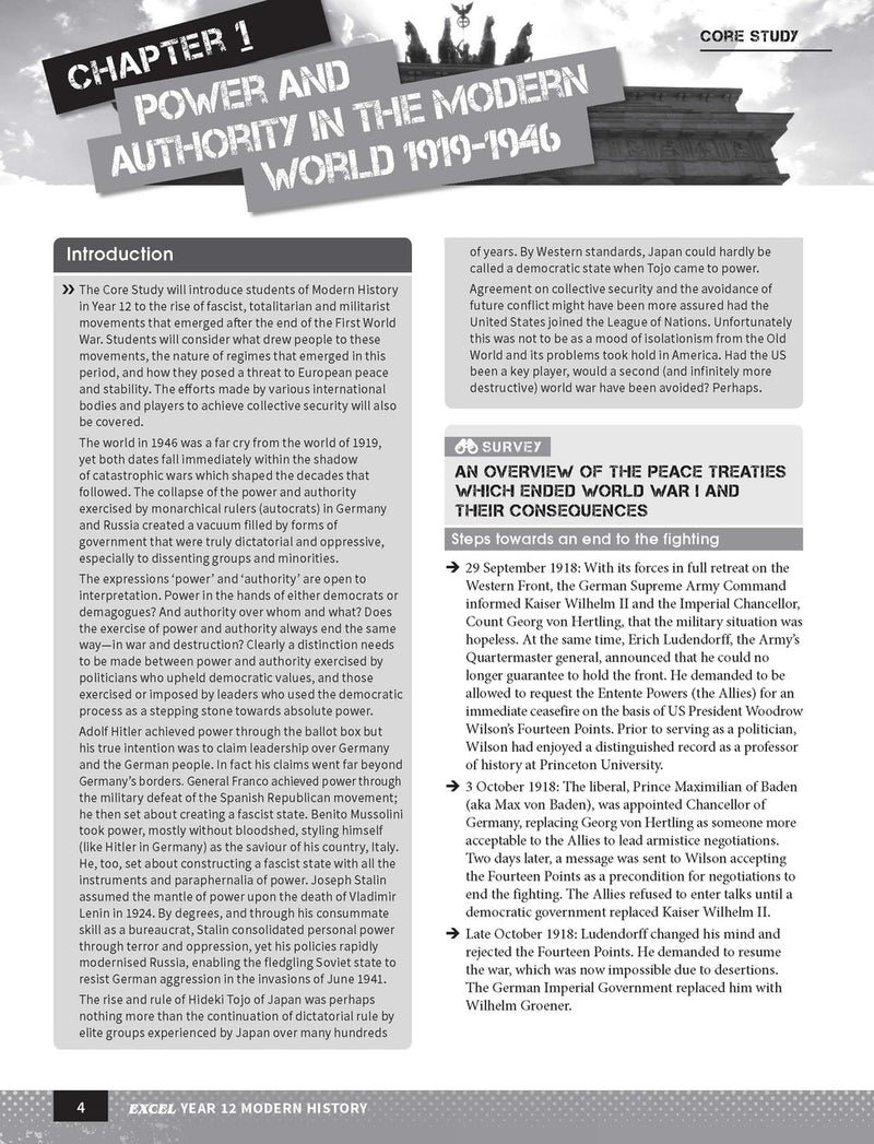 Inside page preview from the Excel Year 12 Modern History Study Guide, the third sample page in the publisher's gallery