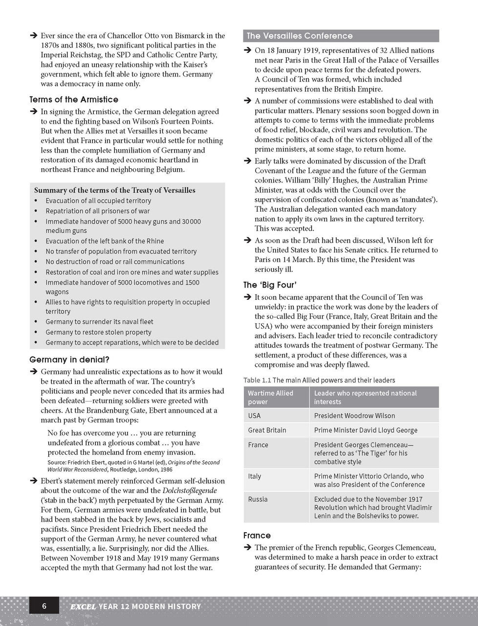 Inside page preview from the Excel Year 12 Modern History Study Guide, the fifth sample page in the publisher's gallery