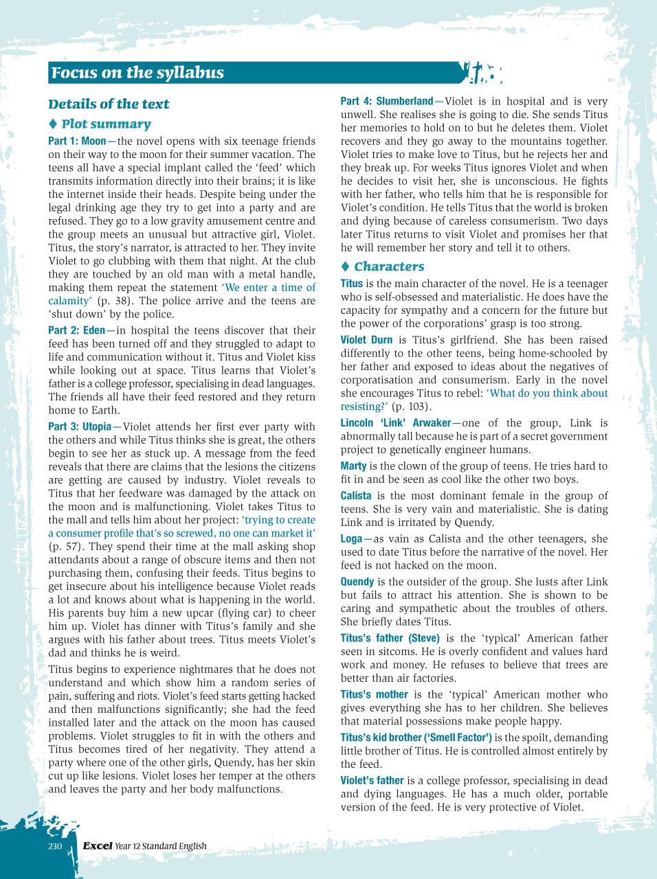 Sample interior page from Excel Year 12 Standard English Study Guide as shown in the Pascal Press product gallery