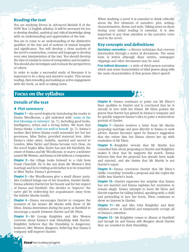Sample interior page from Excel Year 12 Advanced English Study Guide as shown in the Pascal Press product gallery