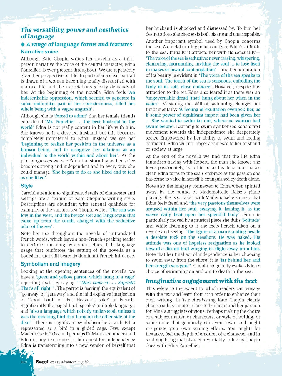 Sample interior page from Excel Year 12 Advanced English Study Guide as shown in the Pascal Press product gallery