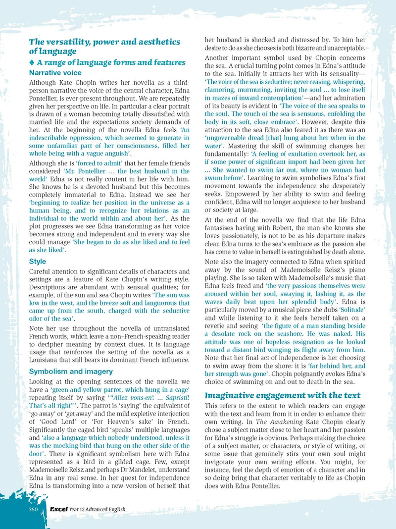 Sample interior page from Excel Year 12 Advanced English Study Guide as shown in the Pascal Press product gallery