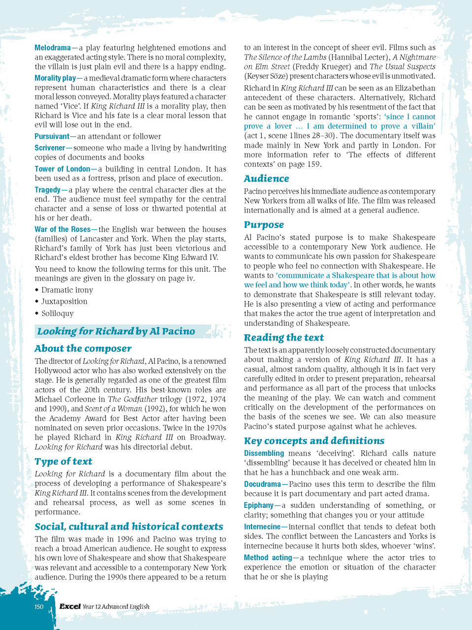 Sample interior page from Excel Year 12 Advanced English Study Guide as shown in the Pascal Press product gallery