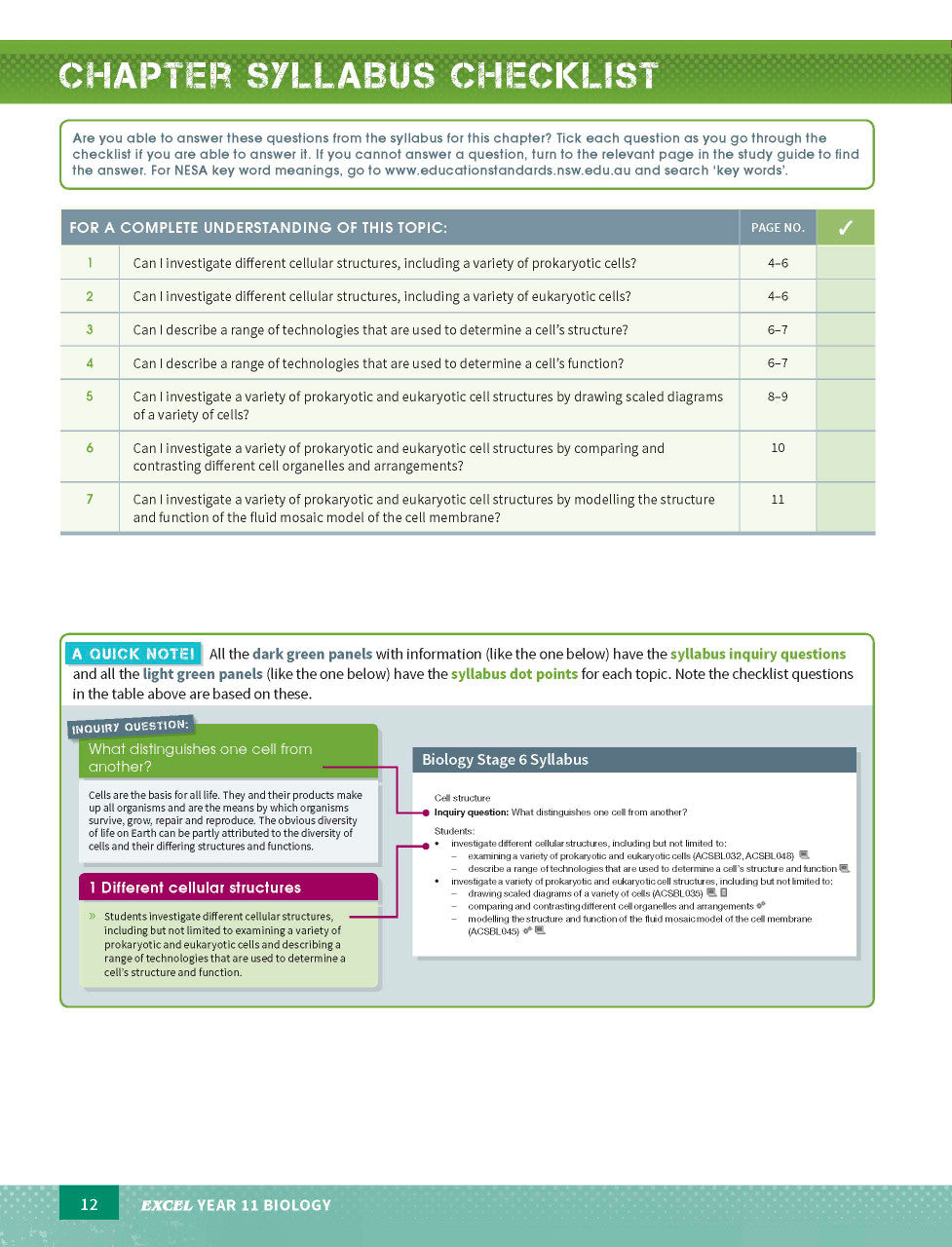 Sample page from the Excel Year 11 Biology Study Guide, as shown in the Pascal Press product gallery