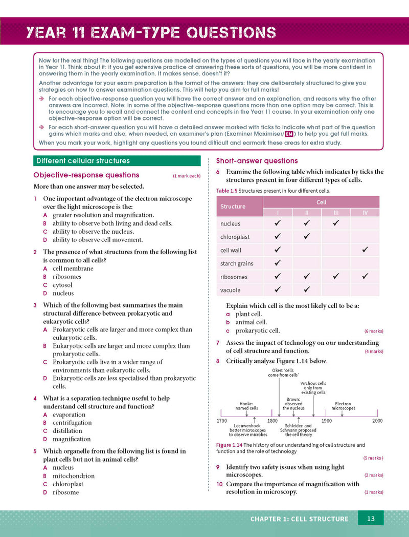 Sample page from the Excel Year 11 Biology Study Guide, as shown in the Pascal Press product gallery