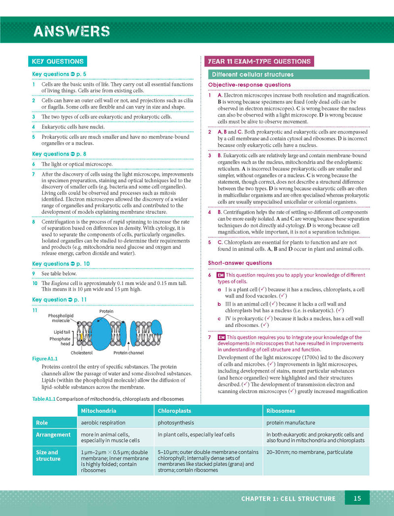 Sample page from the Excel Year 11 Biology Study Guide, as shown in the Pascal Press product gallery