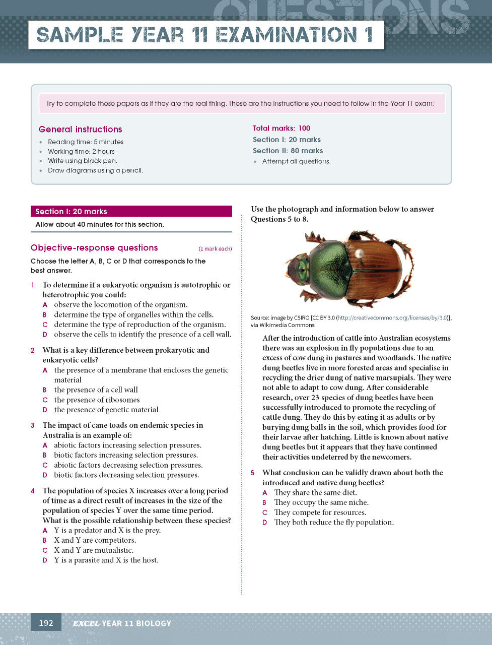 Sample page from the Excel Year 11 Biology Study Guide, as shown in the Pascal Press product gallery