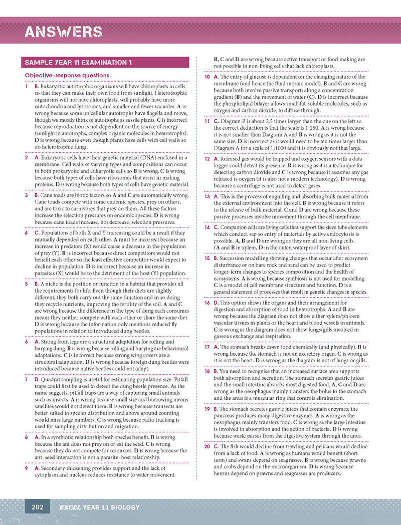 Sample page from the Excel Year 11 Biology Study Guide, as shown in the Pascal Press product gallery
