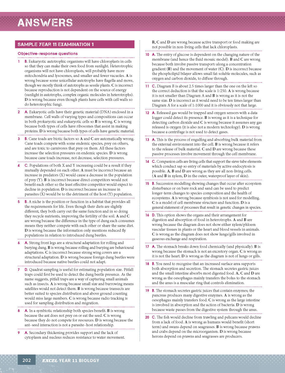 Sample page from the Excel Year 11 Biology Study Guide, as shown in the Pascal Press product gallery