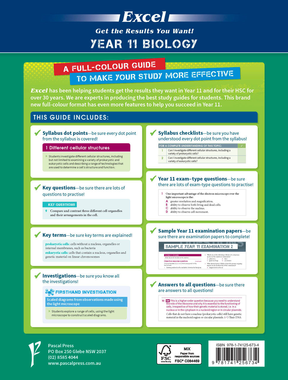 Sample page from the Excel Year 11 Biology Study Guide, as shown in the Pascal Press product gallery