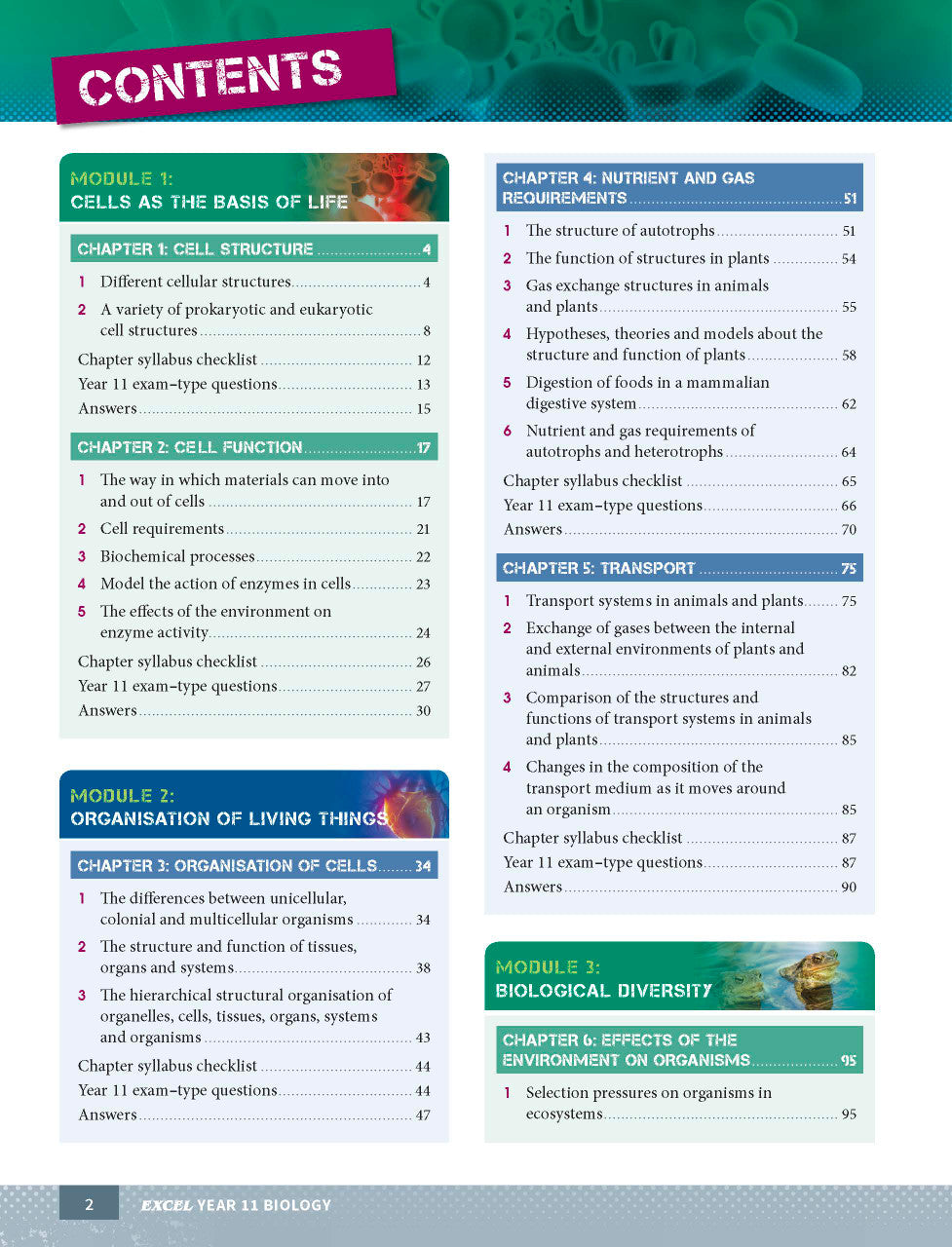 Sample page from the Excel Year 11 Biology Study Guide, as shown in the Pascal Press product gallery