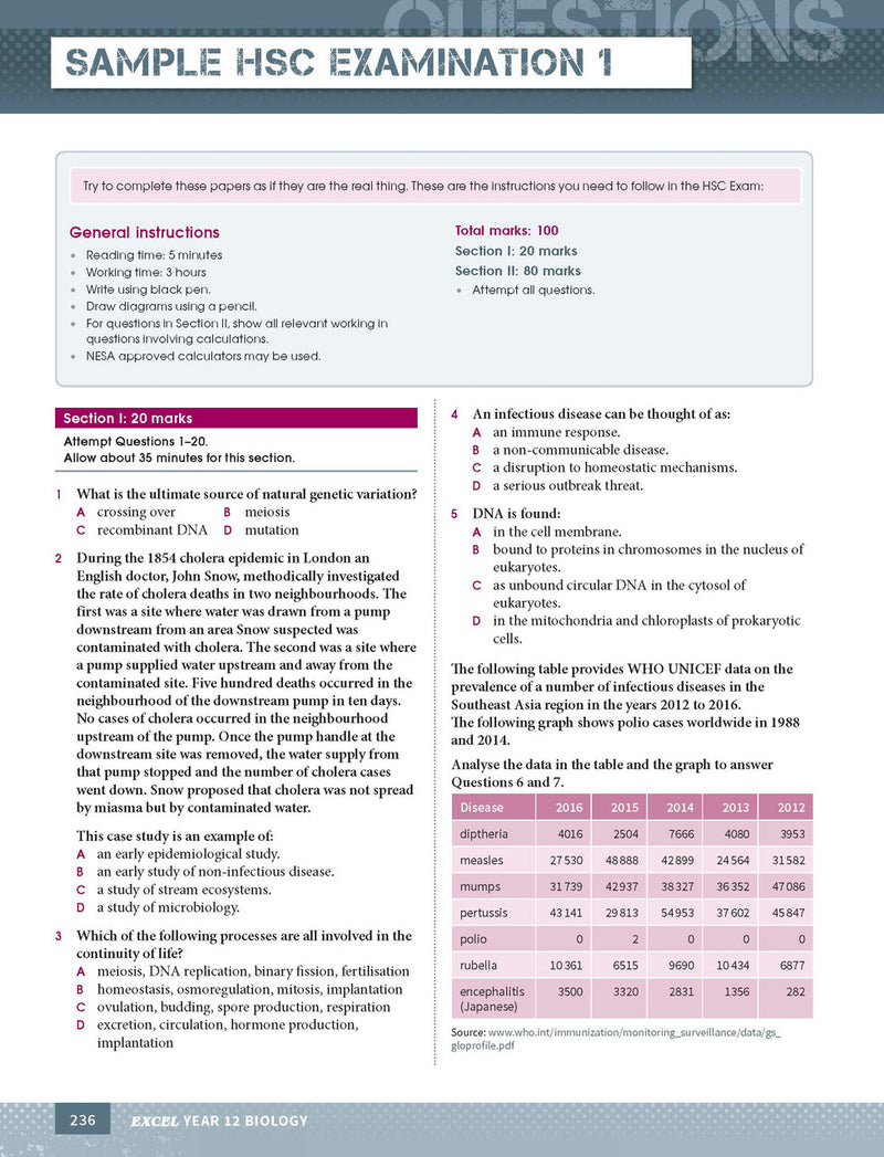 Sample interior page from Excel Year 12 Biology Study Guide as shown in the Pascal Press product gallery