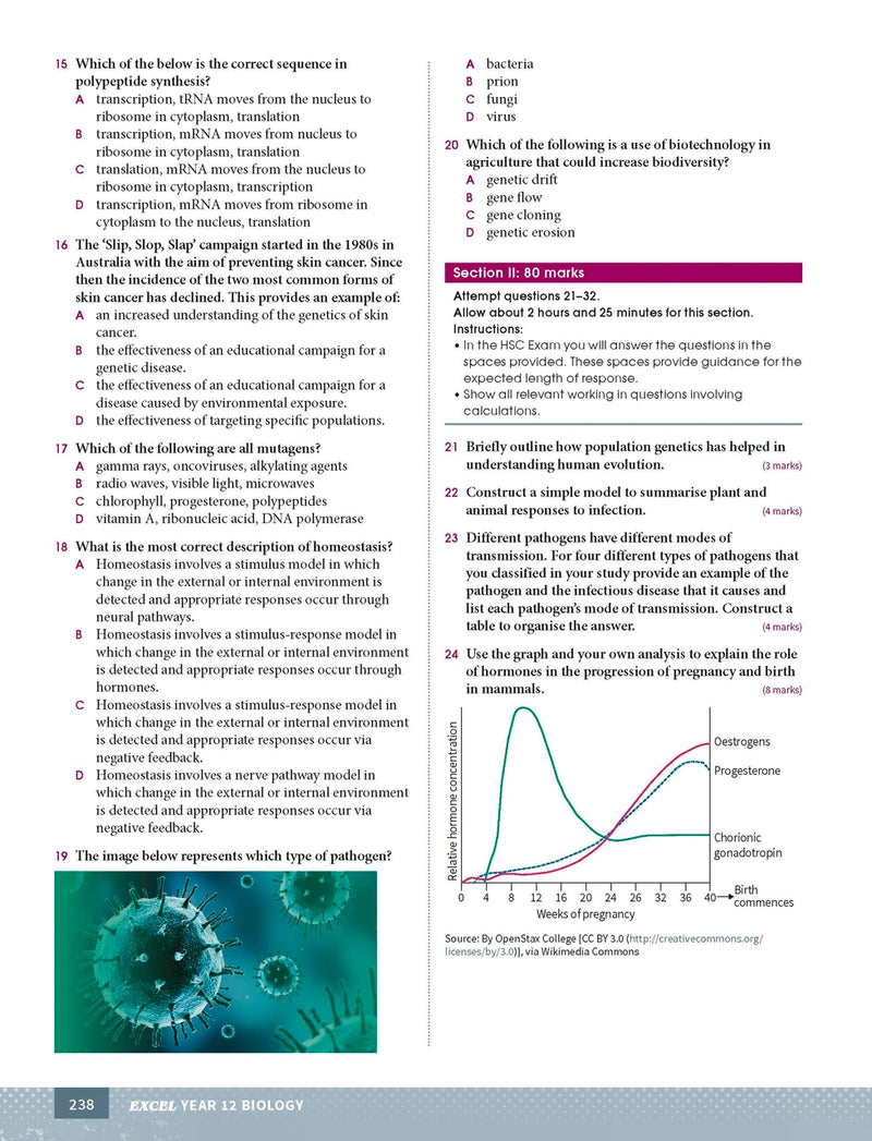 Sample interior page from Excel Year 12 Biology Study Guide as shown in the Pascal Press product gallery