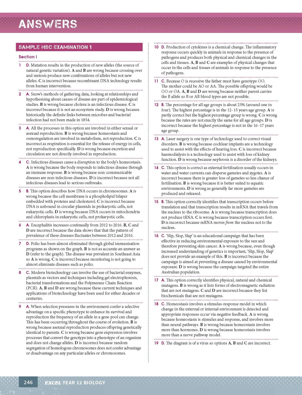 Sample interior page from Excel Year 12 Biology Study Guide as shown in the Pascal Press product gallery