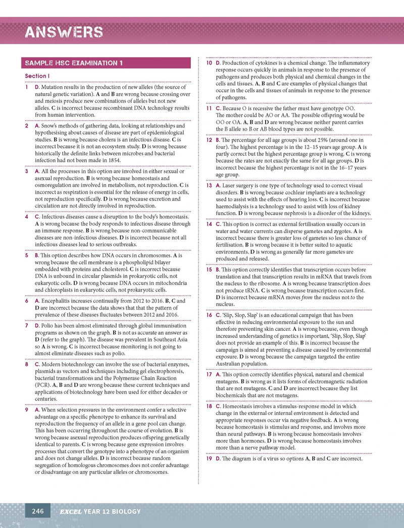 Sample interior page from Excel Year 12 Biology Study Guide as shown in the Pascal Press product gallery