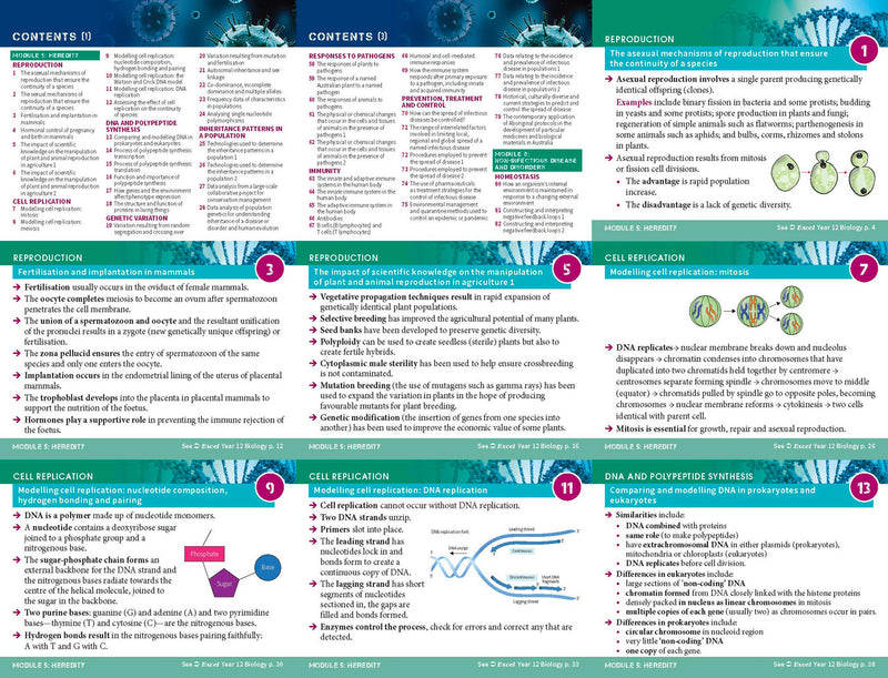 Sample interior page from Excel Year 12 Biology Study Guide as shown in the Pascal Press product gallery