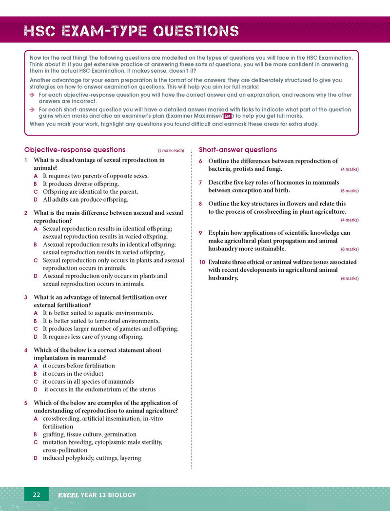 Sample interior page from Excel Year 12 Biology Study Guide as shown in the Pascal Press product gallery