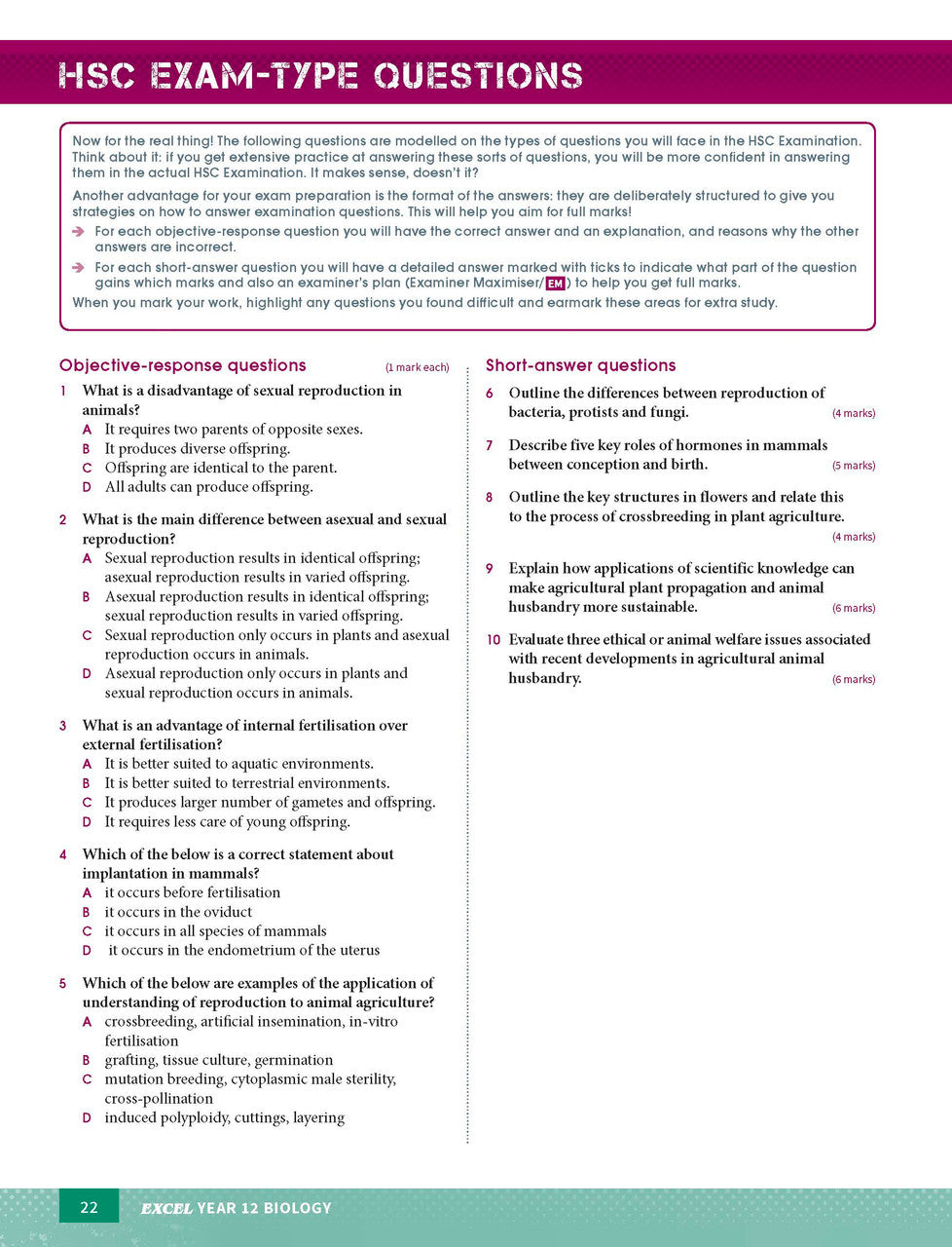 Sample interior page from Excel Year 12 Biology Study Guide as shown in the Pascal Press product gallery
