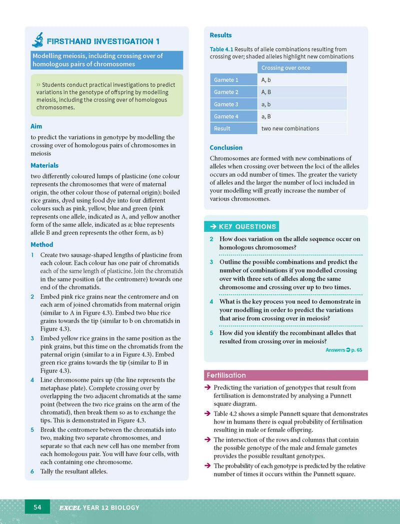 Sample interior page from Excel Year 12 Biology Study Guide as shown in the Pascal Press product gallery