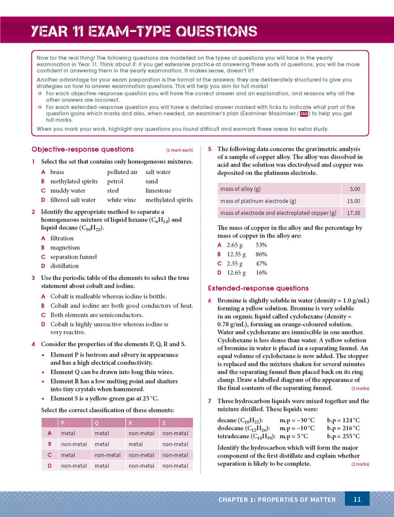 Sample page from the Excel Year 11 Chemistry Study Guide, as shown in the Pascal Press product gallery