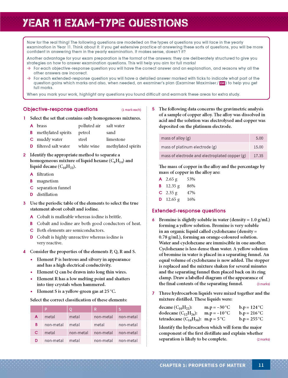 Sample page from the Excel Year 11 Chemistry Study Guide, as shown in the Pascal Press product gallery